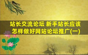 站长交流论坛 新手站长应该怎样做好网站论坛推广(一)